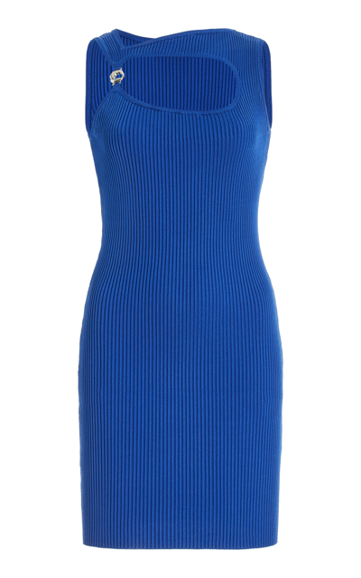 Coperni Cutout Ribbed-knit Mini Dress In Blue
