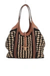 TOD'S TOD'S T PLAQUE STRIPED WOVEN TOTE BAG