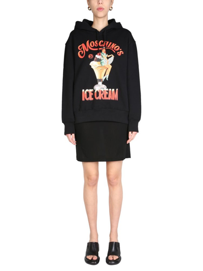 Moschino Logo Printed Drawstring Hoodie In Black