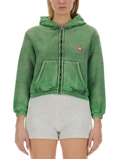 Alexander Wang Logo Patch Zipped Hoodie In Green