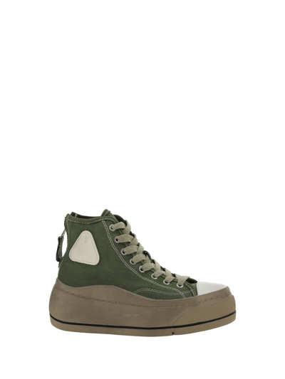 R13 Green Kurt Sneakers In Olive Sateen