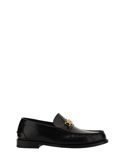 Versace Medusa Pin Embellished Loafers In Black