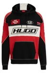 HUGO COLOR-BLOCKED HOODIE IN COTTON WITH RACING-INSPIRED DETAILS