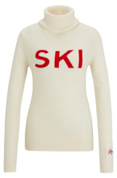 Hugo Boss Boss X Perfect Moment Slogan Sweater In Virgin Wool In White
