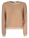 Msgm Emrboidered-logo Wool-cashmere Blend Jumper In Beige