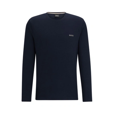 Hugo Boss Cotton-blend Pajama T-shirt With Embroidered Logo In Blue