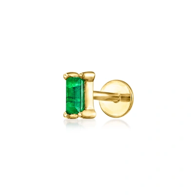 Rs Pure By Ross-simons Baguette Emerald-accented Single Flat-back Stud Earring In 14kt Yellow Gold In Green