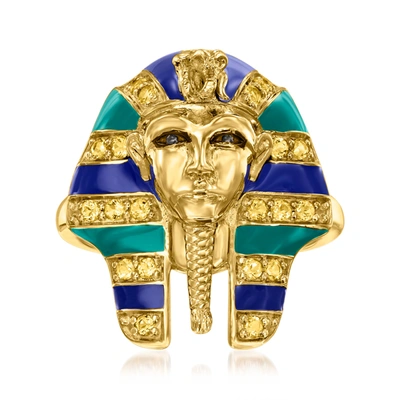 Ross-simons Citrine And Multicolored Enamel King Tut Ring In 18kt Gold Over Sterling In Blue