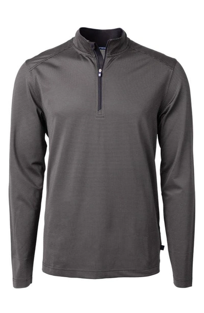 Cutter & Buck Cutter Buck Virtue Eco Pique Micro Stripe Recycled Mens Big & Tall Quarter Zip Jacket In Black/ Elemental Grey