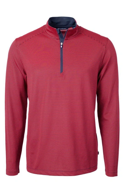 Cutter & Buck Cutter Buck Virtue Eco Pique Micro Stripe Recycled Mens Big & Tall Quarter Zip Jacket In Red,navy Blue