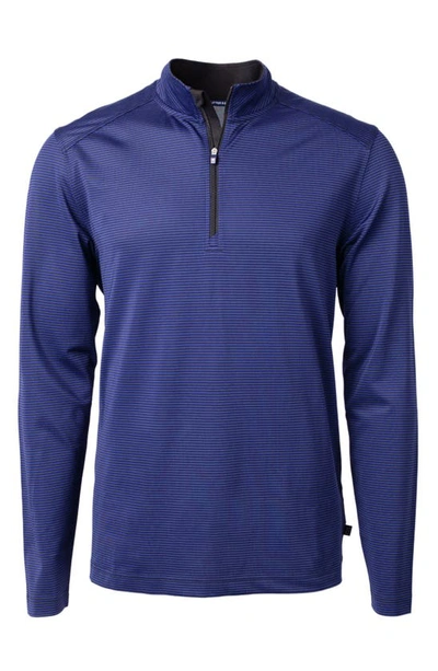 Cutter & Buck Cutter Buck Virtue Eco Pique Micro Stripe Recycled Mens Big & Tall Quarter Zip Jacket In Tour Blue,black