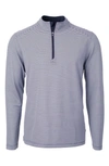 Cutter & Buck Micro Stripe Quarter Zip Recycled Polyester Piqué Pullover In Navy Blue/ White