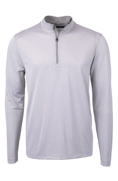 Cutter & Buck Micro Stripe Quarter Zip Recycled Polyester Piqué Pullover In Polished/ White