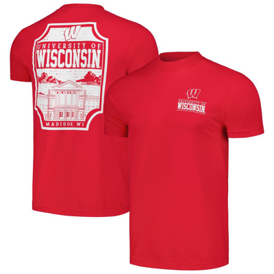 Image One Red Wisconsin Badgers Campus Badge Comfort Colours T-shirt