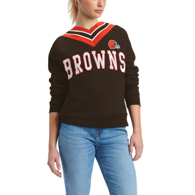 Tommy Hilfiger Brown Cleveland Browns Heidi V-neck Pullover Sweatshirt