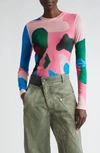Jw Anderson Abstract-print Long-sleeve Mesh Top In Multicolor