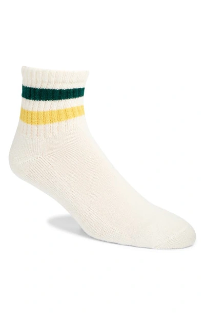American Trench The Retro Stripe Quarter Crew Socks In Ivory/ Forest/ Amber