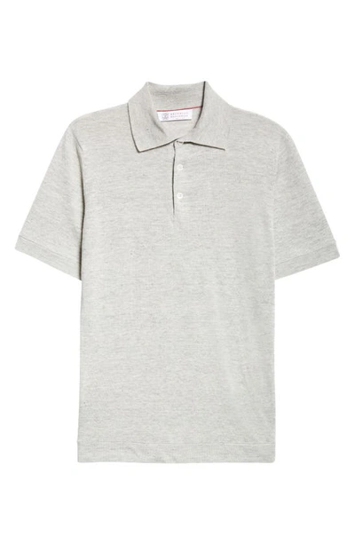 Brunello Cucinelli Linen & Cotton Short Sleeve Polo In Grigio Chiaro