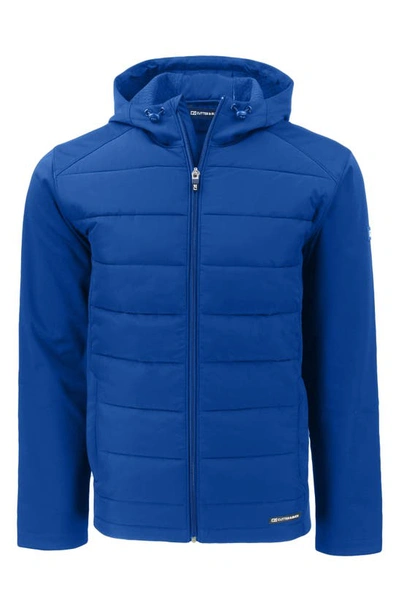 Cutter & Buck Evoke Hybrid Eco Softshell Recycled Full Zip Mens Big & Tall Hooded Jacket In Tour Blue