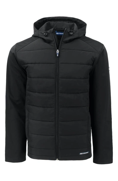Cutter & Buck Evoke Hybrid Eco Softshell Recycled Full Zip Mens Big & Tall Hooded Jacket In Black