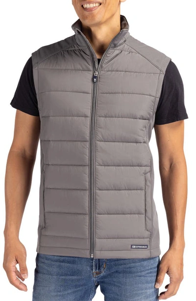 Cutter & Buck Evoke Water & Wind Resistant Full Zip Recycled Polyester Puffer Vest In Elemental Grey
