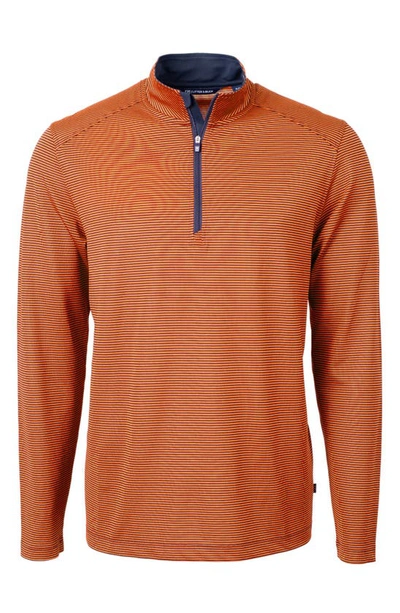 Cutter & Buck Virtue Piqué Quarter Zip Pullover In College Orange/ Navy Blue