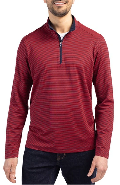 Cutter & Buck Virtue Piqué Quarter Zip Pullover In Red/ Navy Blue