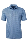 Cutter & Buck Magnolia Scatter Print Performance Polo In Atlas/navy Blue