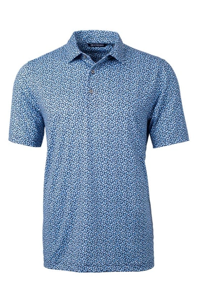 Cutter & Buck Magnolia Scatter Print Performance Polo In Atlas/navy Blue