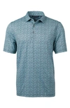 Cutter & Buck Magnolia Scatter Print Performance Polo In Fresh Mint/ Navy Blue