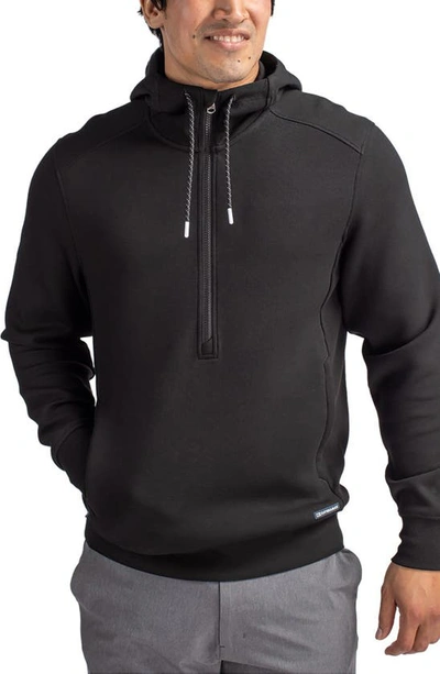 Cutter & Buck Roam Interlock Half Zip Hoodie In Black