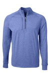 Cutter & Buck Adapt Eco Knit Heather Mens Quarter Zip Pullover In Tour Blue Heather
