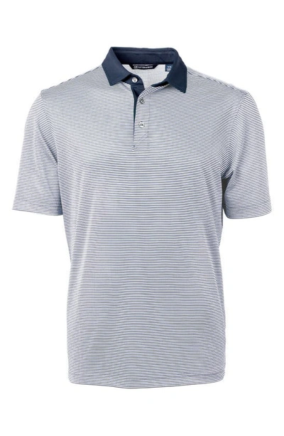 Cutter & Buck Microstripe Performance Recycled Polyester Blend Golf Polo In Navy Blue/ White