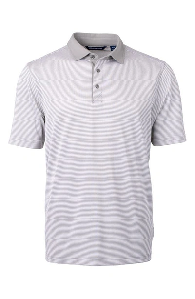 Cutter & Buck Microstripe Performance Recycled Polyester Blend Golf Polo In Polished/ White