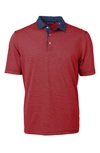 Cutter & Buck Microstripe Performance Recycled Polyester Blend Golf Polo In Red/ Navy Blue