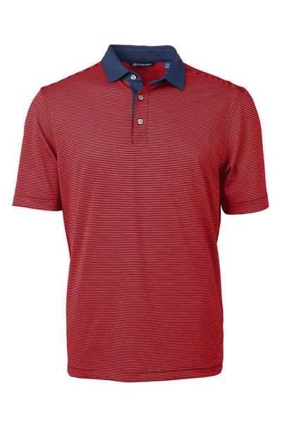 Cutter & Buck Microstripe Performance Recycled Polyester Blend Golf Polo In Red/ Navy Blue