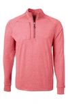 Cutter & Buck Adapt Eco Knit Heather Mens Quarter Zip Pullover In Pink