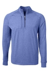 Cutter & Buck Adapt Eco Knit Heather Mens Quarter Zip Pullover In Blue