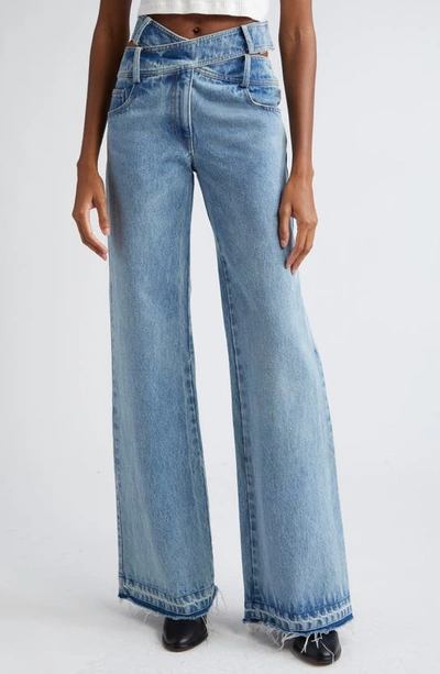 MONSE CRISSCROSS WAIST RAW HEM WIDE LEG JEANS