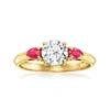 ROSS-SIMONS LAB-GROWN DIAMOND RING WITH . RUBIES IN 14KT YELLOW GOLD