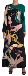 Dolce & Gabbana Multicolor Long Sleeves A-line Maxi Dress In Multicolor