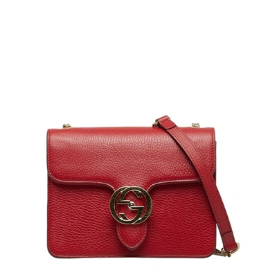 Gucci Interlocking Shoulder Bag Gg Red Leather