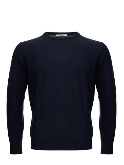 KANGRA KANGRA ELEGANT BLUE WOOL BLEND ROUND NECK MEN'S SWEATER