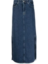 7 For All Mankind Mia Denim Midi Skirt In Blue