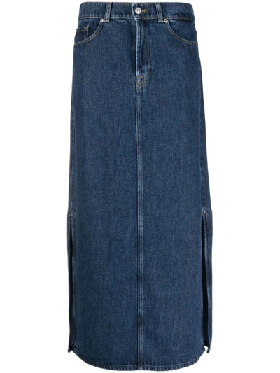 7 For All Mankind Mia Denim Midi Skirt In Blue