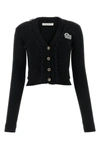 Alessandra Rich Sophisticated V-neck Cardigan With Ruffle Detailing And Cropped Length In Black