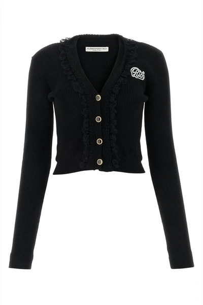 Alessandra Rich Wool Blend Knitted Cardigan In Black