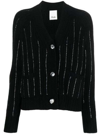 Allude Crystal Embellished Knit Cardigan In Black