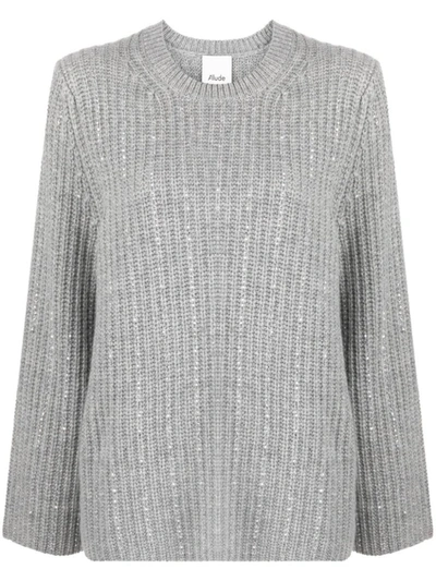 Allude Rhinestone-embellished Ribbed-knit Jumper In Grey