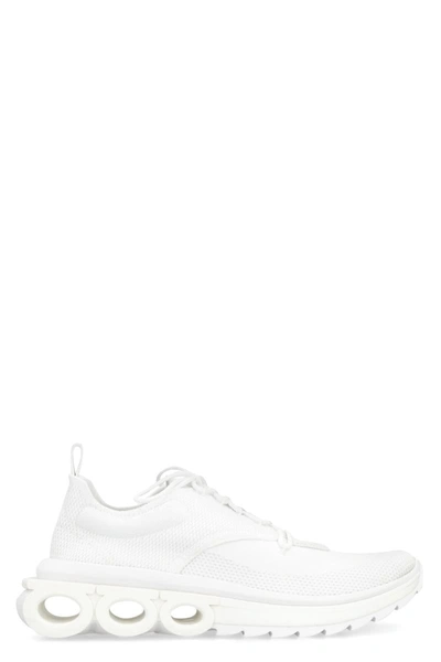 Ferragamo Nima Knitted Recycled-polyester Low-top Trainers In Bianco Ottico